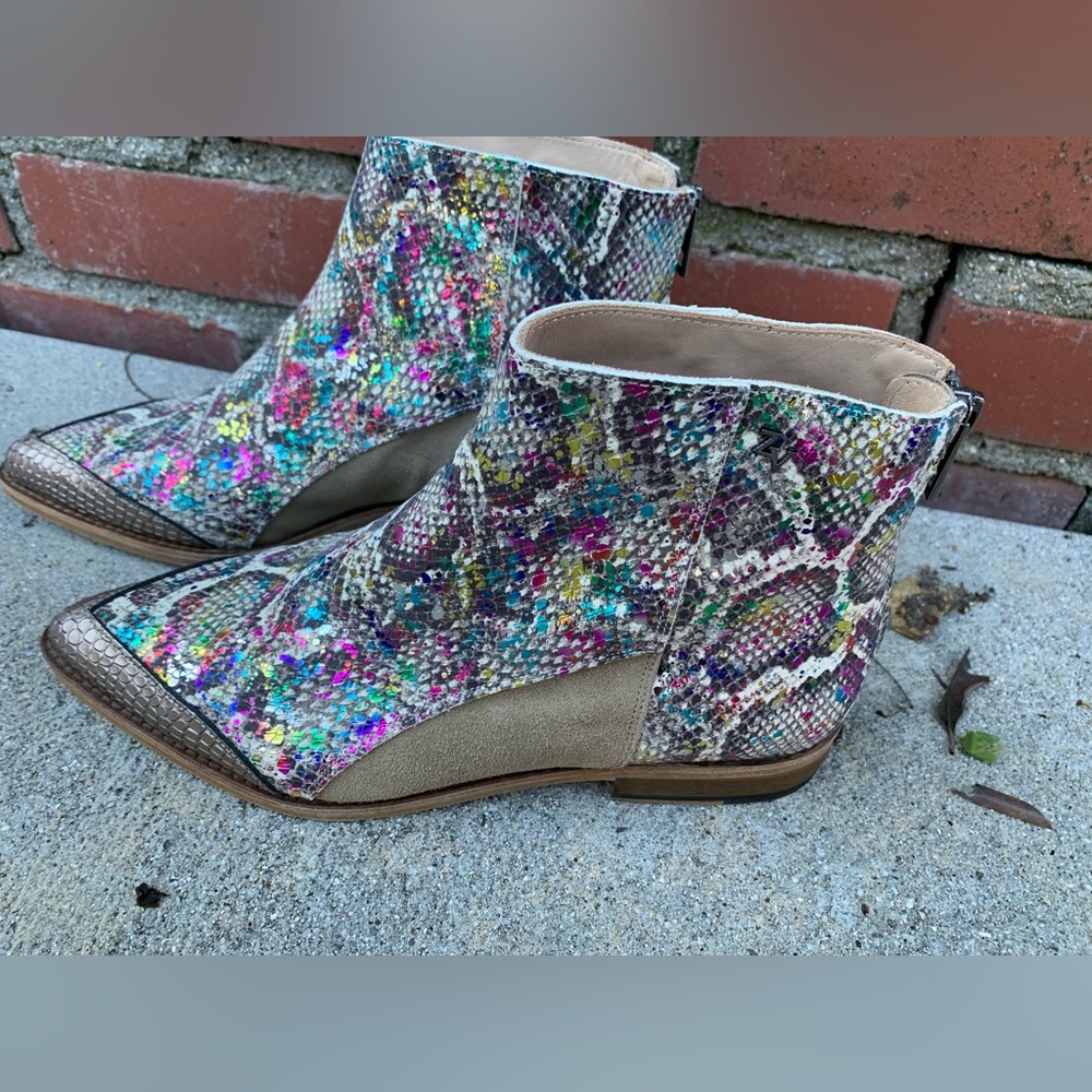 Multicolor Python Embossed Leather & Suede Ankle … - image 3